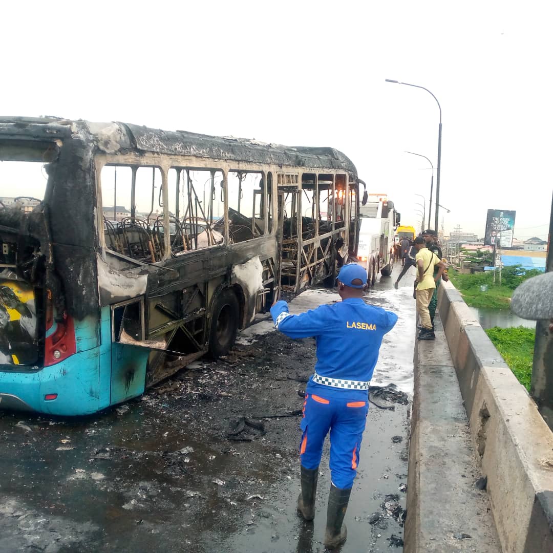 BRT bus set ablaze as Lagos driver dies in accident